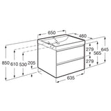 Roca Wall Mounted Vanity Unit Roca Ona 650mm Wall Mounted Two Drawer Vanity Unit with Basin