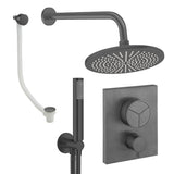 UK Bathroom Store Concealed Shower Set Slate / Wall Arm / 300mm Crosswater Crossbox Push Shower Set 7 - 3 Outlet with Fixed Overhead Shower, Pencil Handset and Overflow Bath Filler Waste