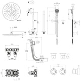 UK Bathroom Store Concealed Shower Set Crosswater Module Shower Set 7 - 3 Outlet with Riser Rail Kit, Overhead Shower and Overflow Bath Filler