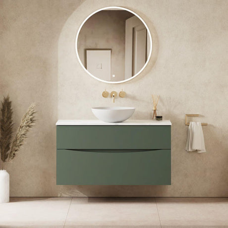 Crosswater Wall Mounted Vanity Unit 1000mm / Sage Green / Carrara Marble Effect Crosswater Glide II Wall Mounted Two Drawer Vanity Unit with Worktop