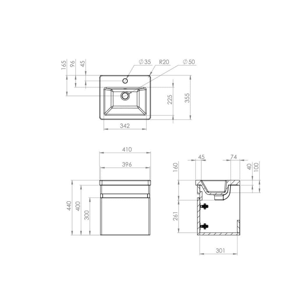 Saneux Wall Mounted Vanity Unit Saneux Air Vanity Unit With Basin - 400 X 350mm - One Drawer - Wall Mounted