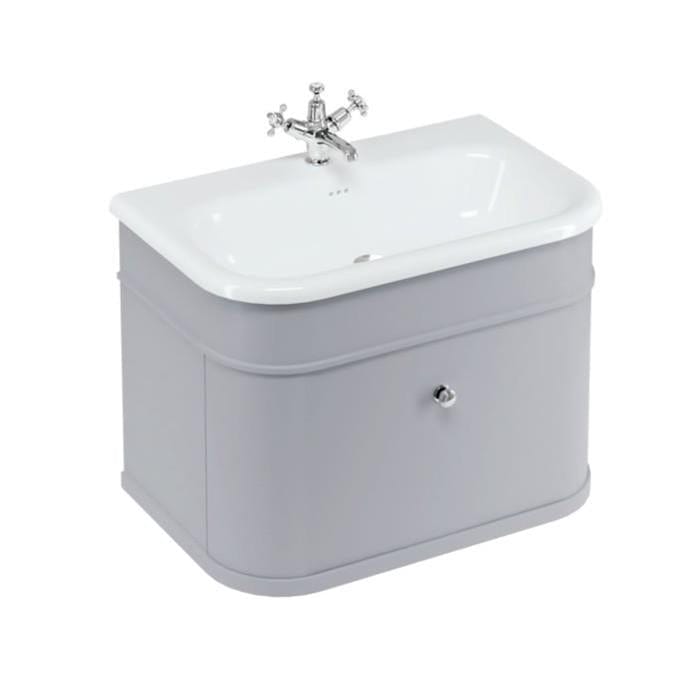 Burlington Wall Mounted Vanity Unit Classic Grey / Natural Stone Roll Top Basin - 1 Tap Hole / Chrome Burlington Chalfont 750mm Wall Mounted Single Drawer Vanity Unit with Basin