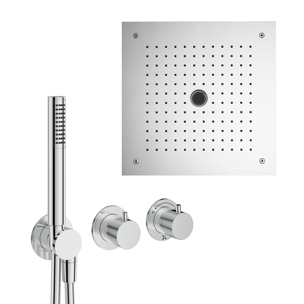 UK Bathroom Store Concealed Shower Set Chrome Crosswater Module Plus Shower Set 9 - 3 Outlet with Dual Outlet Recessed Shower Head and Pencil Handset