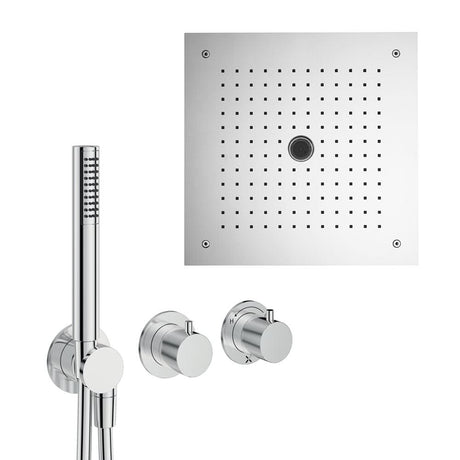UK Bathroom Store Concealed Shower Set Chrome Crosswater Module Plus Shower Set 9 - 3 Outlet with Dual Outlet Recessed Shower Head and Pencil Handset
