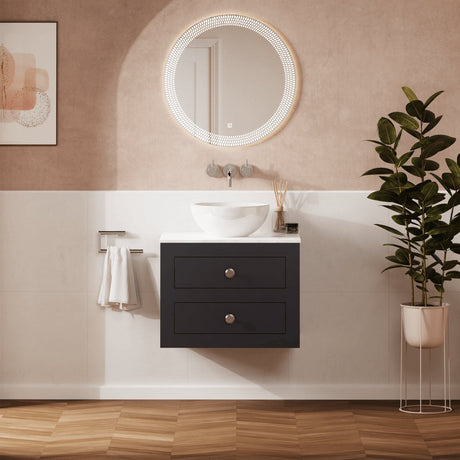 Crosswater Wall Mounted Vanity Unit Deep Indigo Blue / 610 x 460mm Crosswater Canvass Vanity Unit with White Carrara Marble Effect Worktop