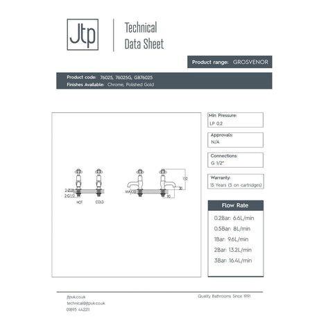 JTP Cloakroom Tap JTP Grosvenor Cross Cloakroom Basin Pillar Taps (Pair)