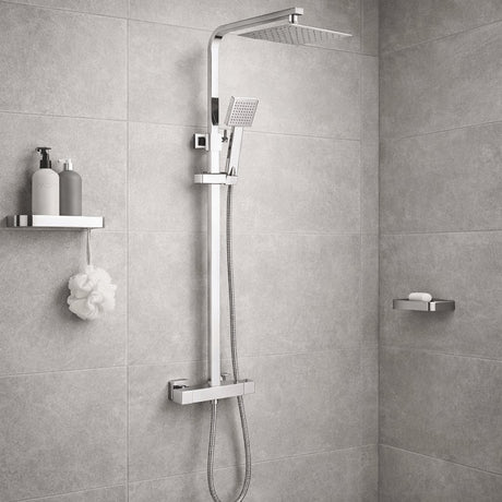 Aquarius Bathrooms Exposed Shower Set Chrome Aquarius RainLux Cool Touch Adjustable Square Exposed Shower Valve and Kit