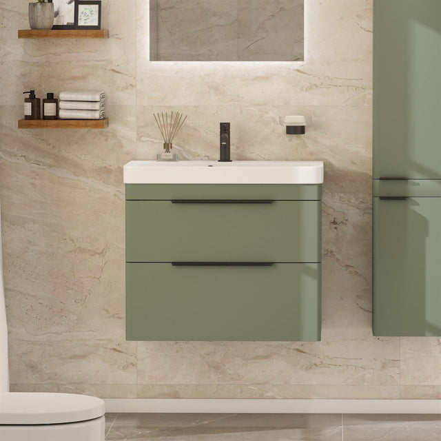 Imex Wall Mounted Vanity Unit Reed Green Imex Luna 700mm Wall Mounted Double Drawer Vanity Unit with Basin