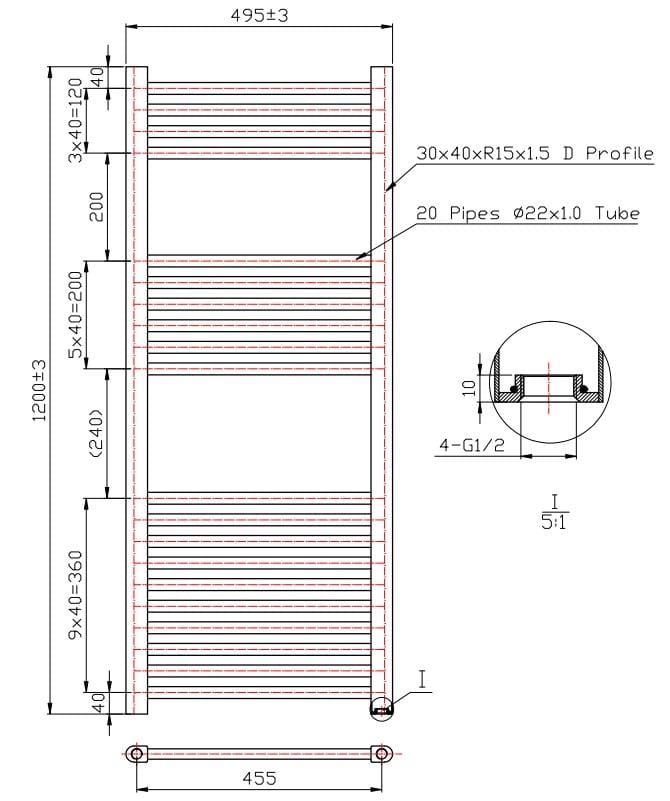 Aquarius Bathrooms Ladder Rail Aquarius Noir Central Heating Towel Rail in Matt Black