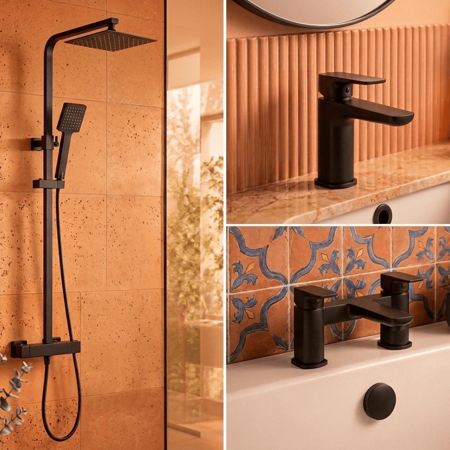 Aquarius Bathrooms Exposed Shower Set Aquarius Hydro Complete Shower Brassware Pack with Basin Mixer, Bath Mixer & Round Exposed Shower