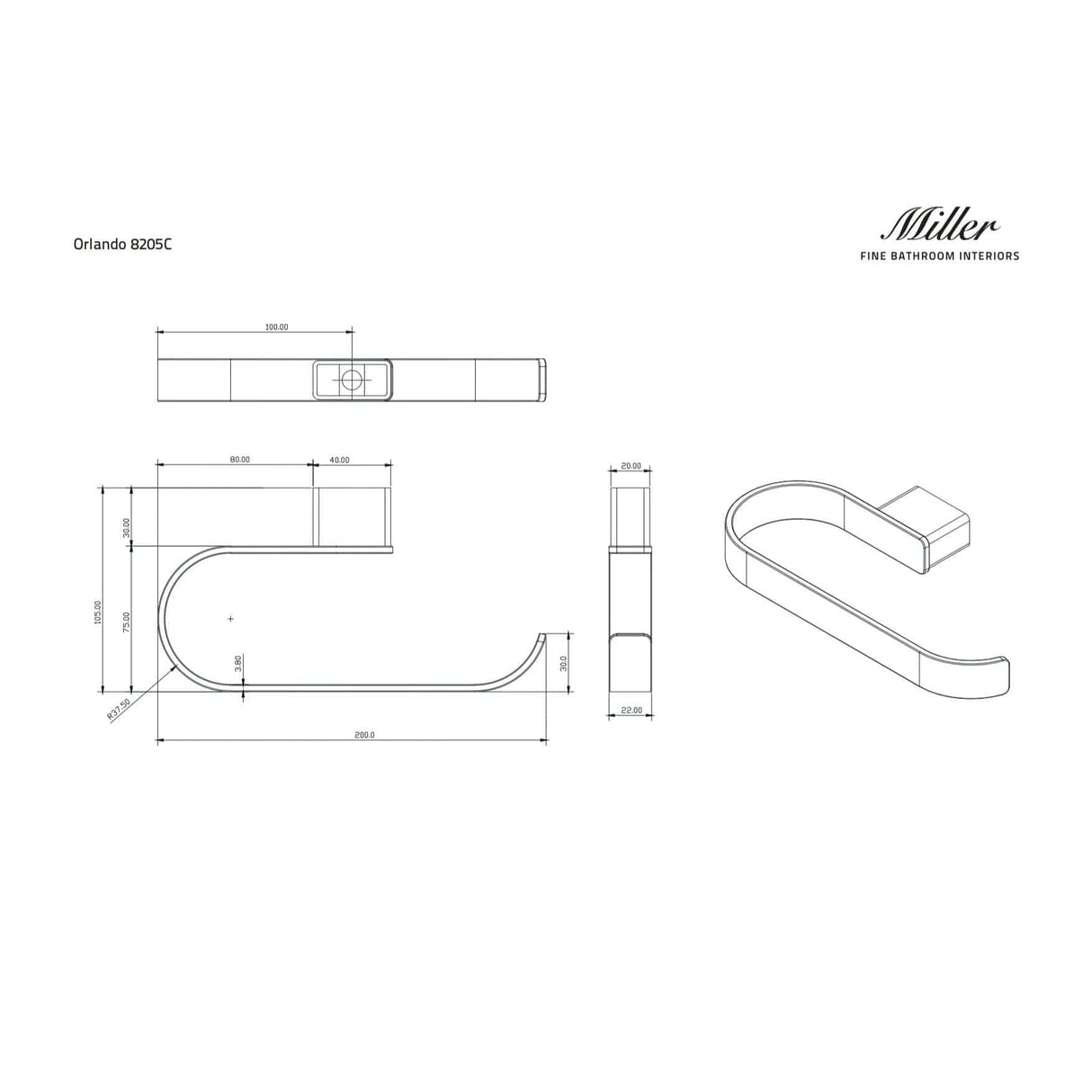 Miller Towel Rails and Rings Miller Orlando Towel Holder in Chrome