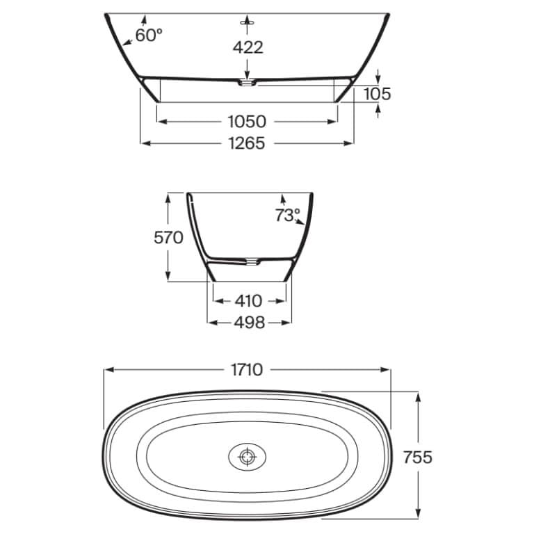 Roca Modern Freestanding Bath Roca Ariane Oval Freestanding Stonex® Oval Bath with Click-Clack Waste