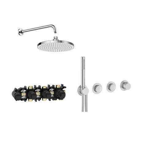 Roca Concealed Shower Set Chrome Roca T-Multi Switch Thermostatic Concealed Shower Valve with Rainshower Head, Pencil Handset and  Hose
