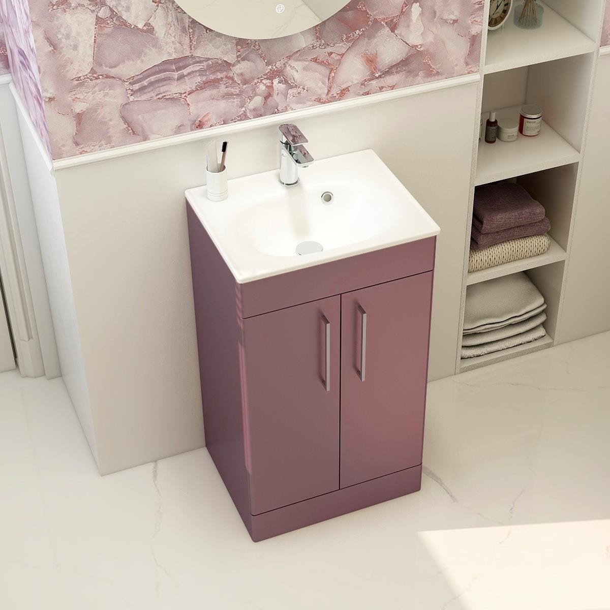 Imex Floor Standing Vanity Unit Plum / White Imex Croma Floor Standing Double Door 500mm Vanity Unit with 1 Tap Hole Basin