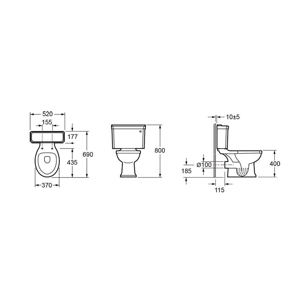 Imex Close Coupled Toilet Imex Wyndham Traditional Open Back Close Coupled Toilet with Soft Close Wooden Seat