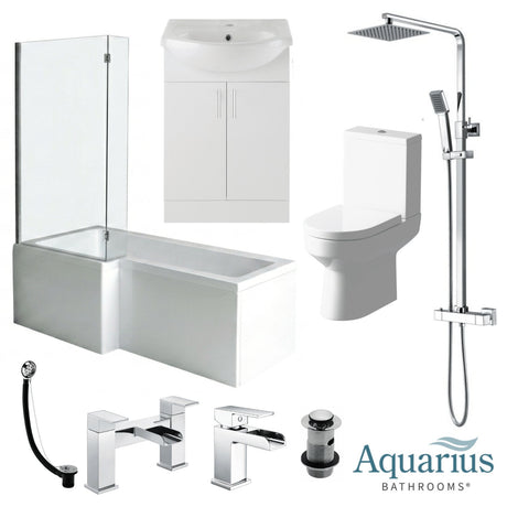 Aquarius Bathrooms Complete Bathroom Suite Left Hand Aquarius Altano Complete Bathroom Suite with 1700mm L-Shaped Bath, Toilet, Basin, Shower & Taps