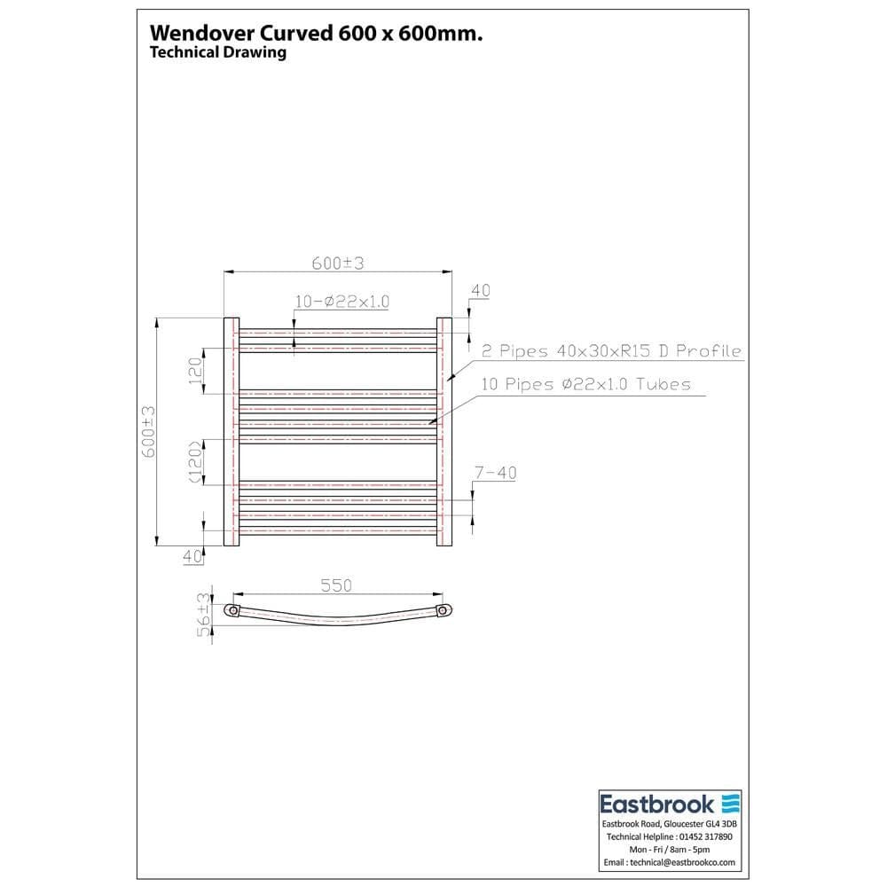 Eastbrook Ladder Rail Eastbrook Wendover Curved Vertical Heated Towel Rail in Chrome