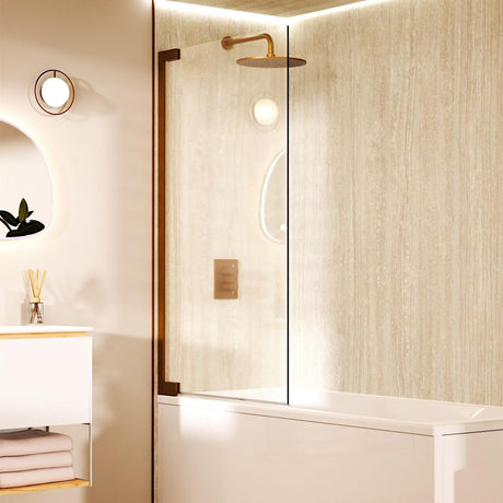 Crosswater Bath Screen Brushed Bronze Crosswater Asura 8mm Hinged Bath Screen
