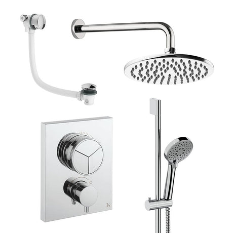 UK Bathroom Store Concealed Shower Set Chrome / Wall Arm / 200mm Crosswater Crossbox Push Shower Set 8 - 3 Outlet with Fixed Overhead Shower, Slide Rail Kit and Overflow Bath Filler Waste