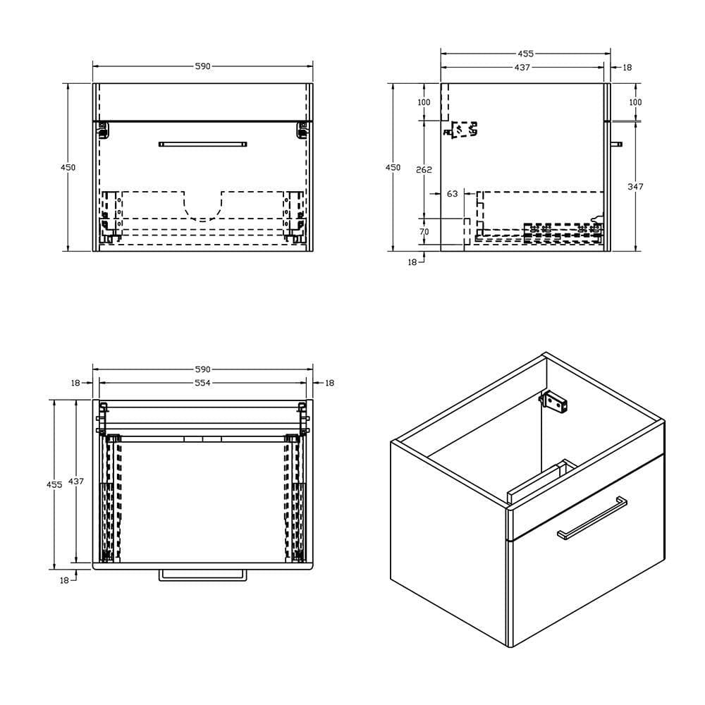 Imex Croma Wall Mounted Single Drawer 600mm Vanity Unit with 1 Tap Hole Basin