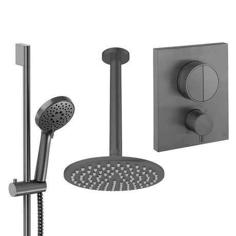 UK Bathroom Store Concealed Shower Set Slate / Ceiling Arm / 200mm Crosswater Crossbox Push Shower Set 2 - 2 Outlet with Fixed Overhead Shower and Slide Rail Kit