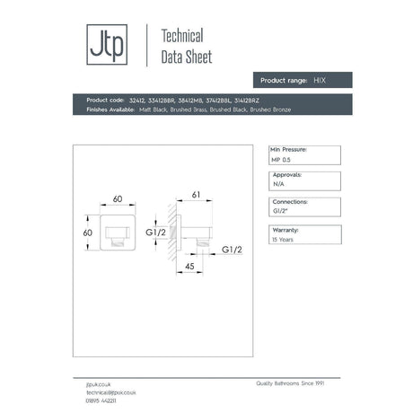 JTP Shower Brackets and Outlets JTP HIX Square Water Outlet