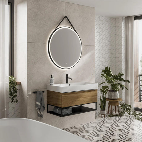 HiB Illuminated Mirror 800mm / Black HiB Solstice Round LED Illuminated Mirror