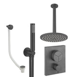 UK Bathroom Store Concealed Shower Set Slate / Ceiling Arm / 200mm Crosswater Crossbox Push Shower Set 7 - 3 Outlet with Fixed Overhead Shower, Pencil Handset and Overflow Bath Filler Waste