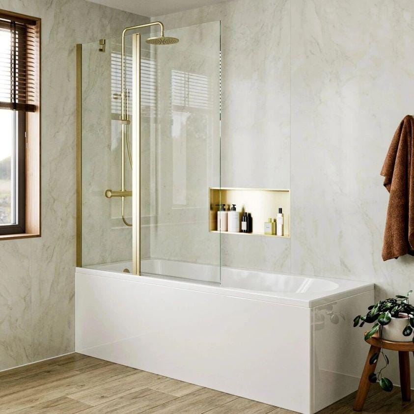 Crosswater Bath Screen Brushed Brass Crosswater Clear 6 Double Panel Hinged Bath Screen