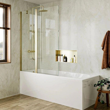 Crosswater Bath Screen Brushed Brass Crosswater Clear 6 Double Panel Hinged Bath Screen