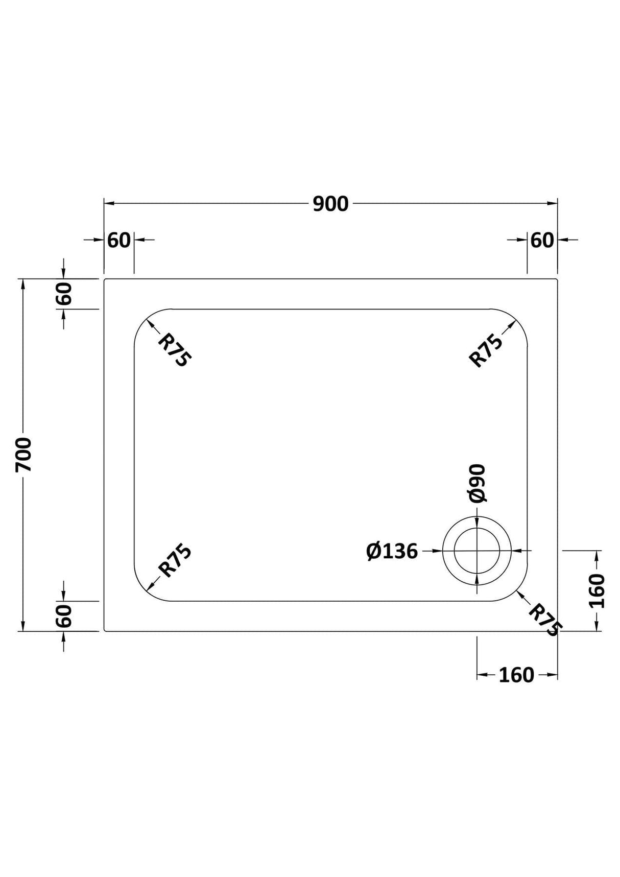 Aquarius Bathrooms Quadrant Shower Tray 900x700mm Aquarius Urbano 45mm Rectangular Stone Resin Anti Slip Shower Tray