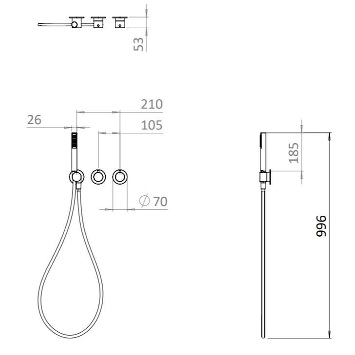 UK Bathroom Store Concealed Shower Set Crosswater Module Plus Shower Set 3 - 2 Outlet with Revive Multifunctional Spotlight Shower Head and Pencil Handset