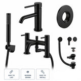 Aquarius Bathrooms Bath Shower Mixer Matt Black Aquarius RF-Series Complete Bath and Basin Brassware Pack with Basin Tap, Bath and Shower Mixer and Wastes