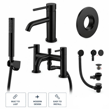 Aquarius RF-Series Complete Bath and Basin Brassware Pack with Basin Tap, Bath and Shower Mixer and Wastes