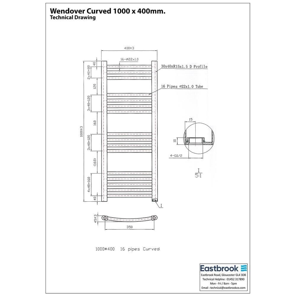 Eastbrook Wendover Curved Vertical Heated Towel Rail in Chrome