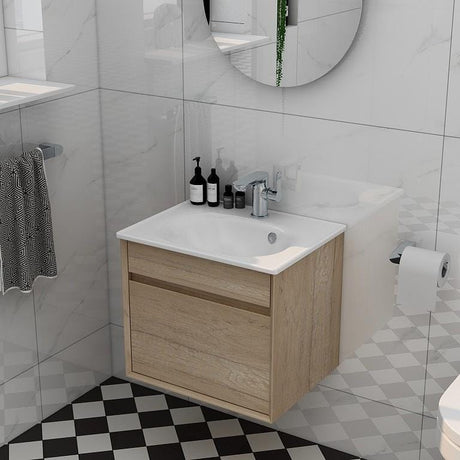 Imex Wall Mounted Vanity Unit Natural Oak Imex Alma Wall Mounted Single Drawer 500mm Vanity Unit with Basin