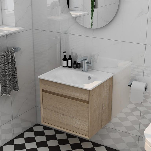 Imex Wall Mounted Vanity Unit Natural Oak Imex Alma Wall Mounted Single Drawer 500mm Vanity Unit with Basin