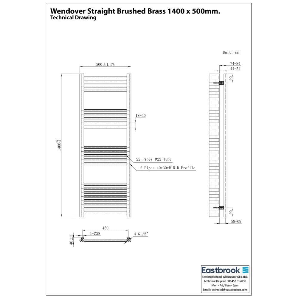 Eastbrook Wendover Straight Heated Towel Rail in Brushed Brass