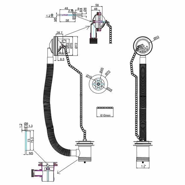 Burlington Bath Waste Burlington Bath Overflow, Plug and Chain Waste