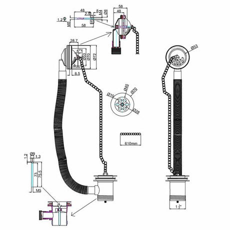 Burlington Bath Waste Burlington Bath Overflow, Plug and Chain Waste