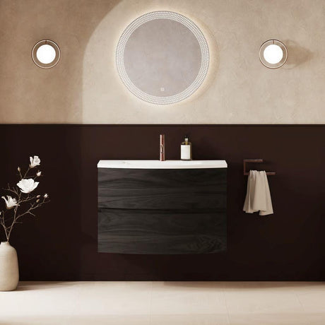 Crosswater Wall Mounted Vanity Unit 800mm / Grey Ash / Cast Mineral Marble Basin - 1 Tap Hole Crosswater Svelte Wall Hung Vanity Unit with Basin
