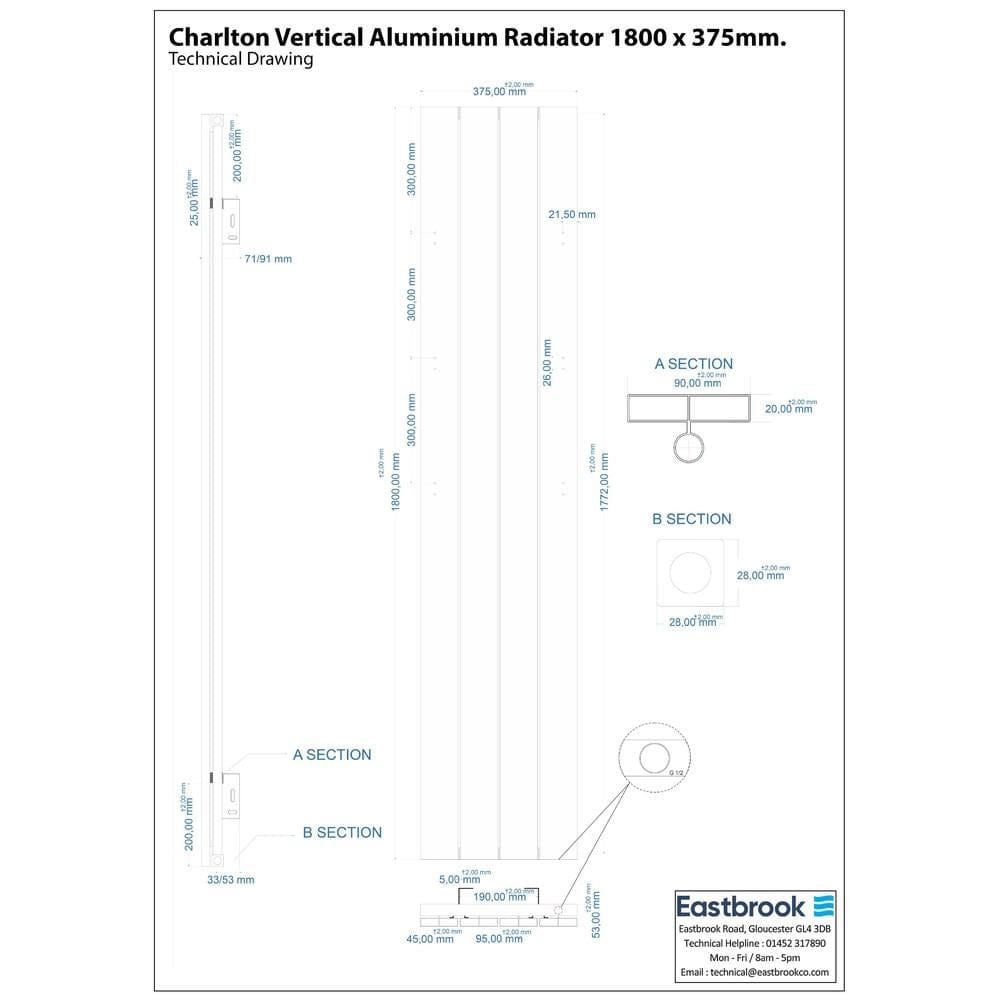 Eastbrook Panel Radiator Eastbrook Charlton Vertical Aluminium Designer Radiator in Matt Anthracite