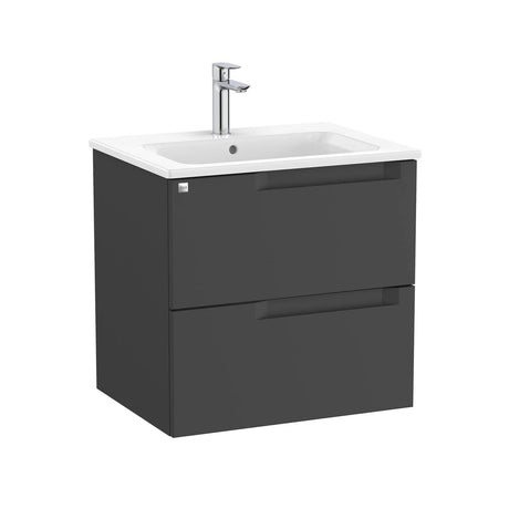 Roca Wall Mounted Vanity Unit Matt Black Roca Aleyda 600mm Wall Mounted Two Drawer Vanity Unit with Basin