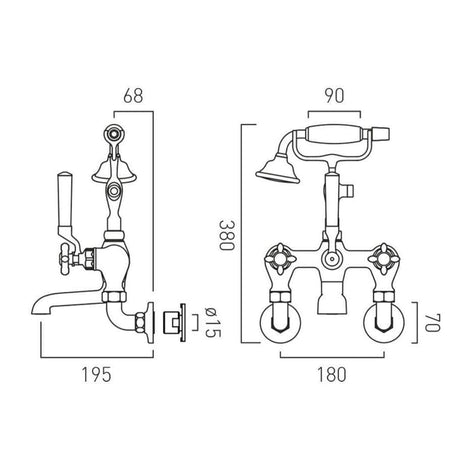 Vado Bath Shower Mixer Booth & Co. Axbridge Wall Mounted Bath Shower Mixer with Traditional Shower Handset