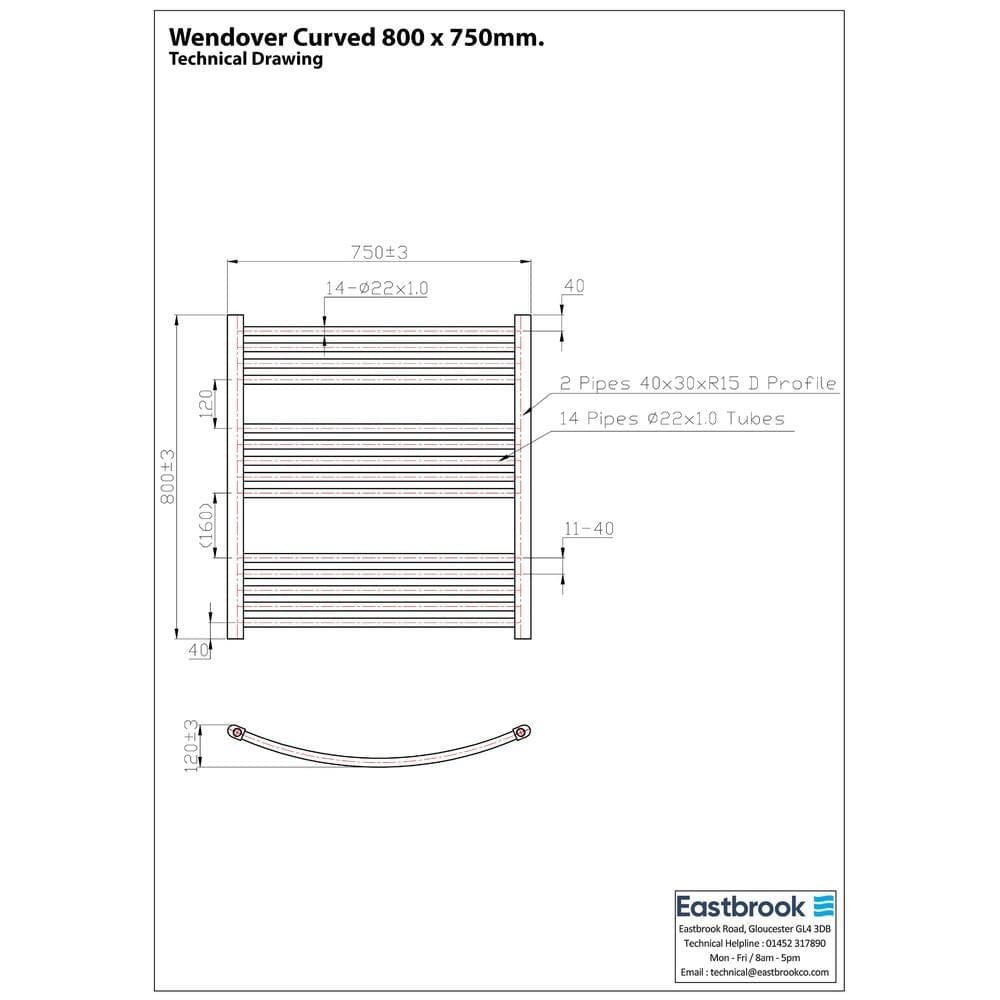 Eastbrook Ladder Rail Eastbrook Wendover Curved Vertical Heated Towel Rail in Chrome