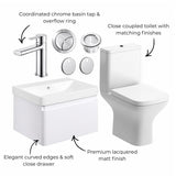 Aquarius Bathrooms Suites Aquarius Sophie 605mm Wall Hung Vanity Unit, Close Coupled Toilet, Tap and Fittings Bundle
