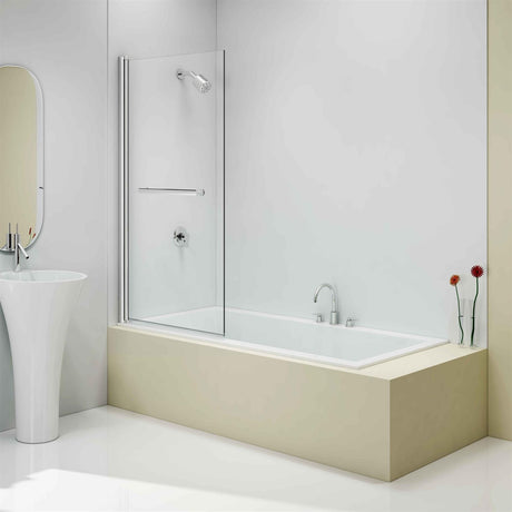 Merlyn Bath Screen Merlyn 8mm Square Single Panel Pivot Bath Screen with Towel Rail