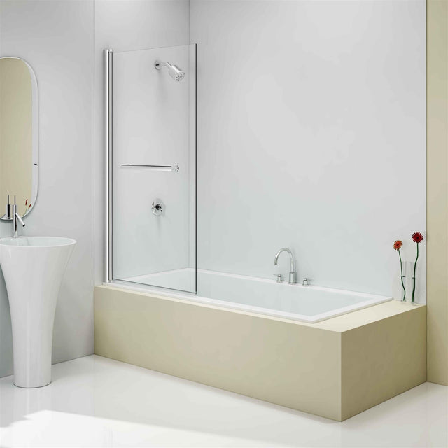 Merlyn Bath Screen Merlyn 8mm Square Single Panel Pivot Bath Screen with Towel Rail