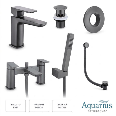 Aquarius Bathrooms Bath Shower Mixer Gun Metal Grey Aquarius Hydro Complete Bath Brassware Pack with Basin Mixer, Bath and Shower Mixer