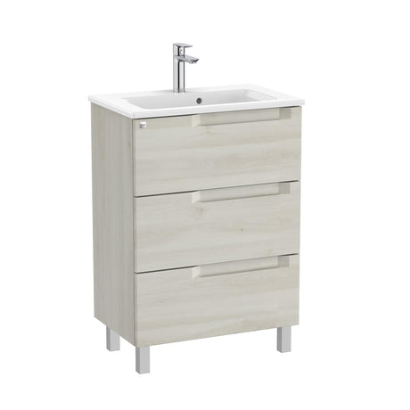 Roca Wall Mounted Vanity Unit White Wood Roca Aleyda Compact 600mm Floor Standing Three Drawer Vanity Unit with Basin